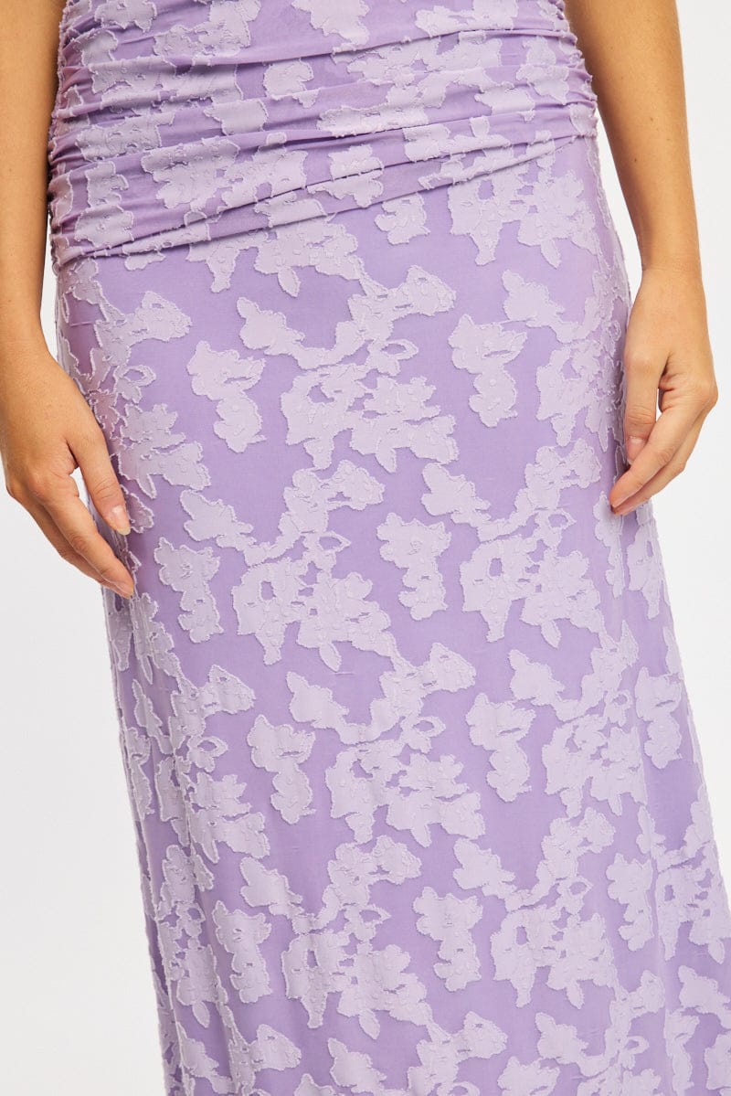 Purple Maxi Skirt Textured Gathered Waist Stretch Lined - Image 5