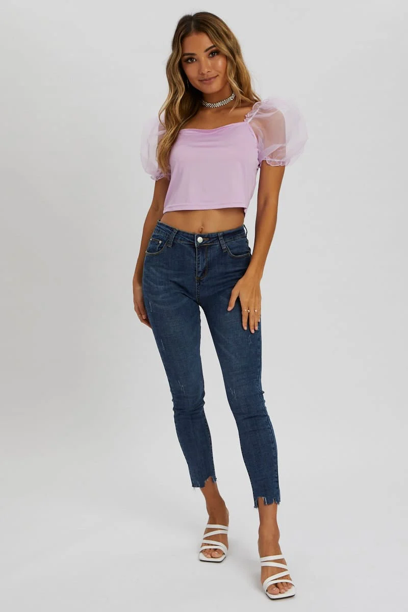 Purple Organza Puff Sleeve Top - Image 5