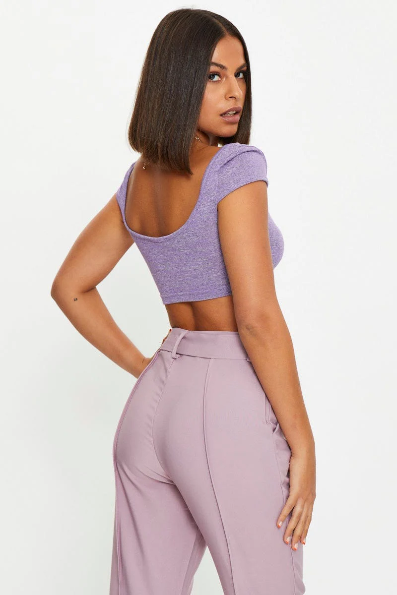 Purple Scoop Neck Marl Top - Image 4