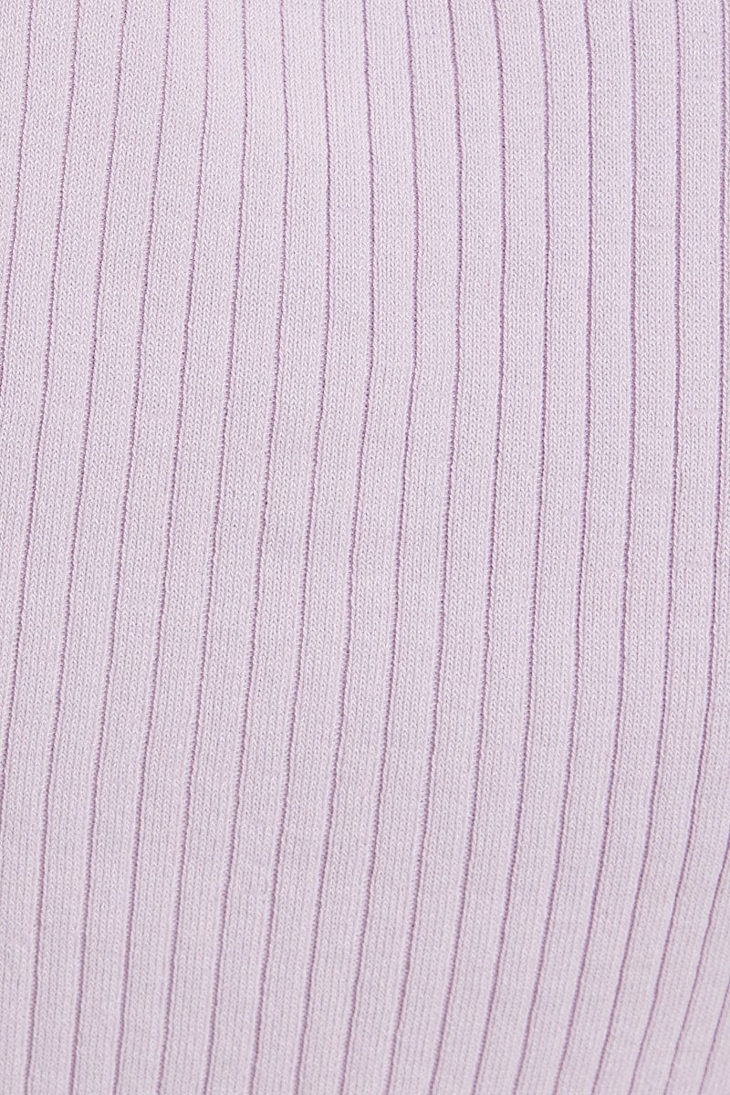 Purple Short Sleeve Rib Knit Scoop Neck Button Detail Cro - Image 6