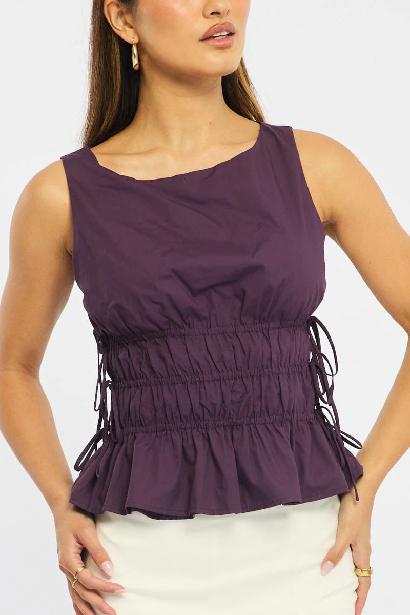 Purple Sleeveless Boat Neck Top - Image 5