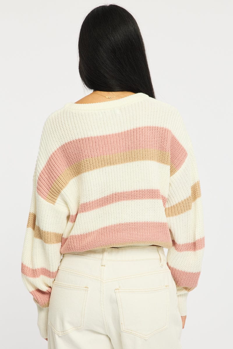 Purple Stripe Knit Top Long Sleeve Color Block - Image 4