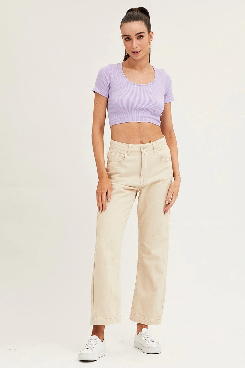 Purple T Shirt Short Sleeve Round Neck Seamless - Image 3