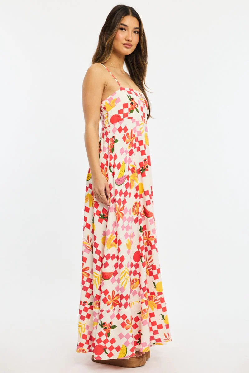 Red Abstract Maxi Dress Strappy - Image 4