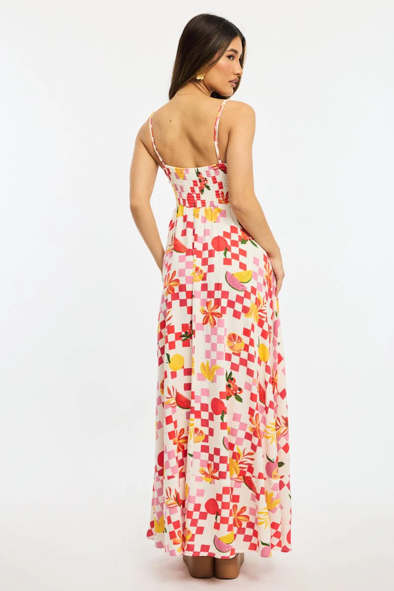 Red Abstract Maxi Dress Strappy - Image 5