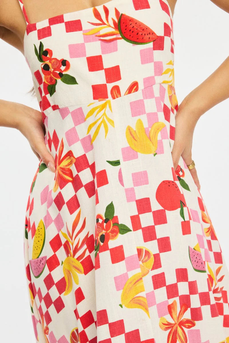 Red Abstract Maxi Dress Strappy - Image 6