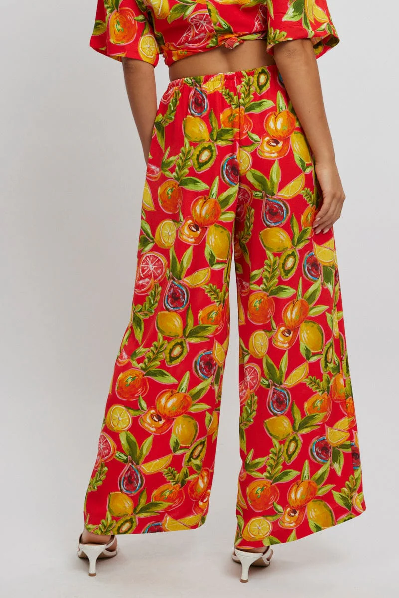 Red Abstract Wide Leg Pants High Rise - Image 4