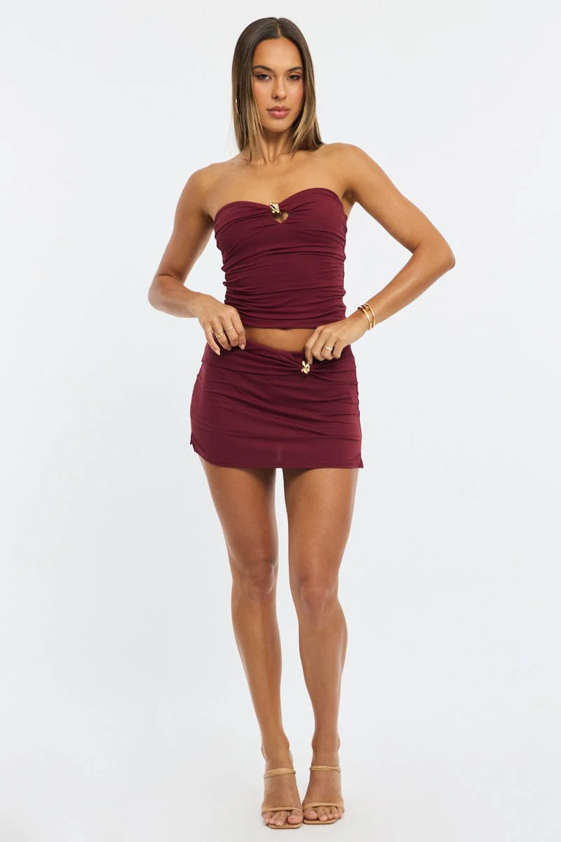 Red Bandeau Top Sleeveless Metal Detail - Image 3