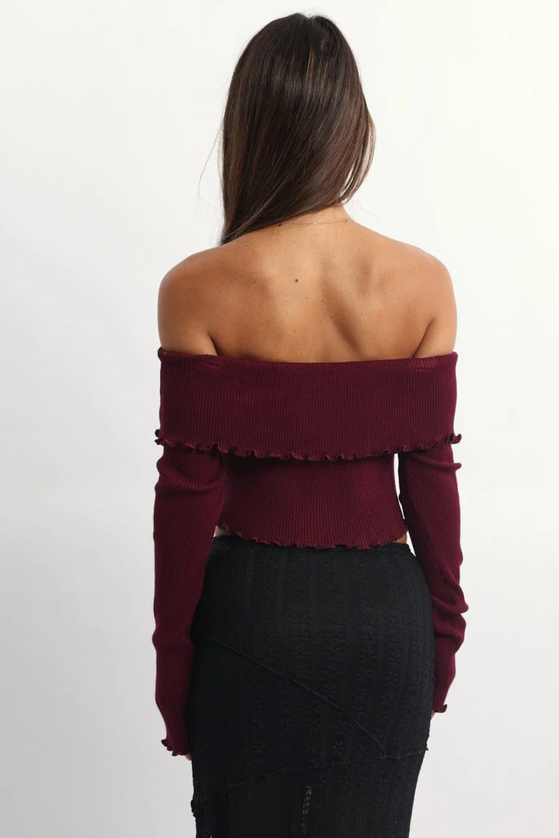 Red Bardot Knit Top Long Sleeve Open Front - Image 4