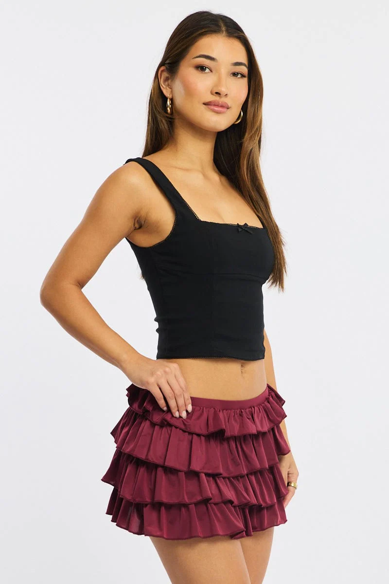 Red Bloomer Skort Skirt Elastic Waist Mid Rise Layered - Image 4