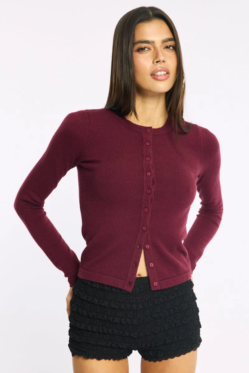 Red Button Down Fitted Cardigan