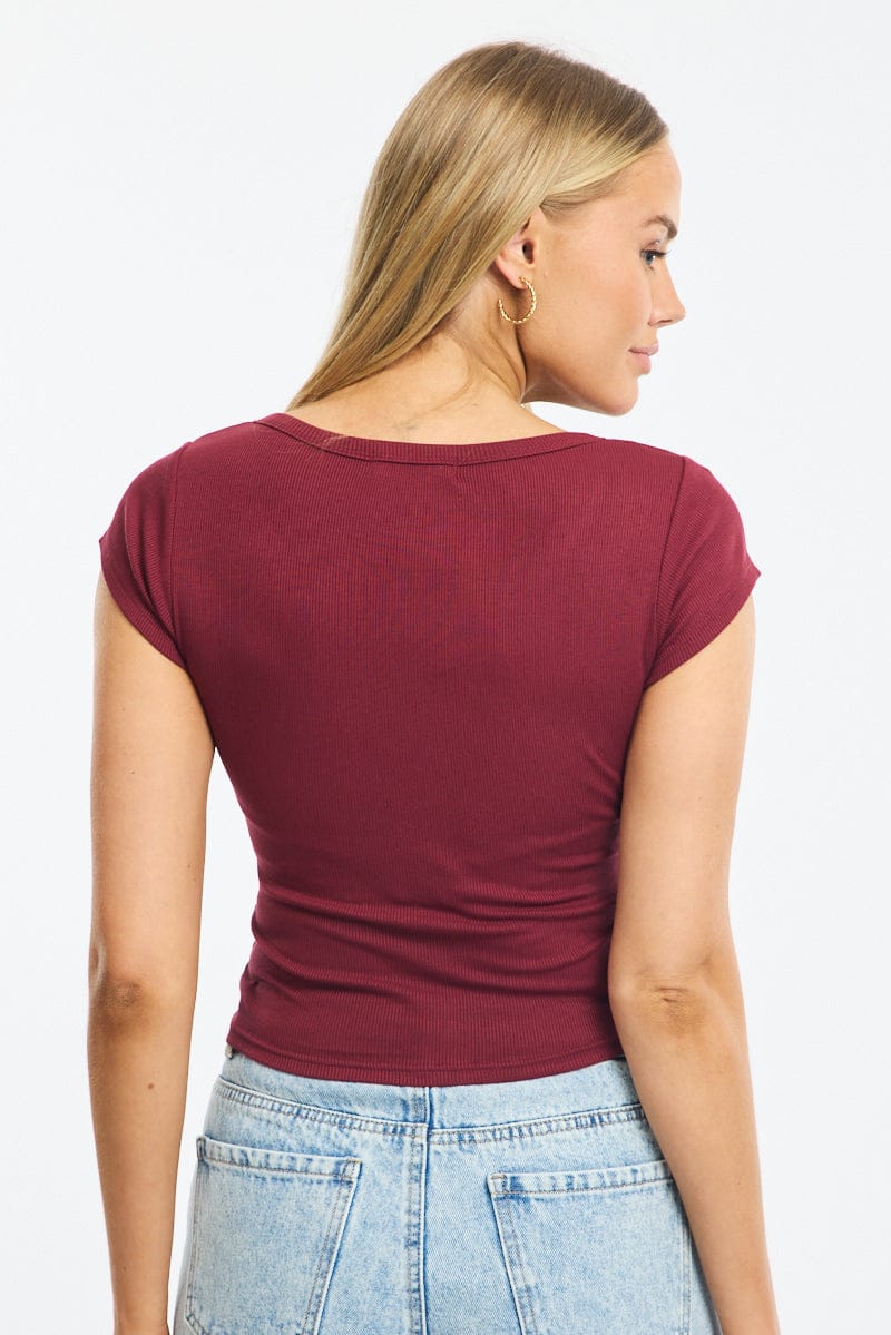 Red Button Down Tee Short Sleeve Rib - Image 4
