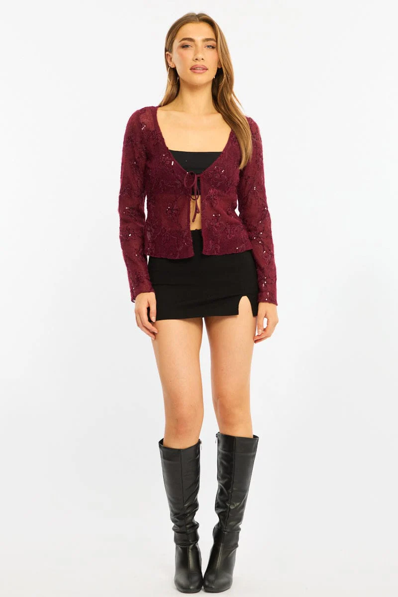 Red Cardigan Long Sleeve Sequin - Image 2