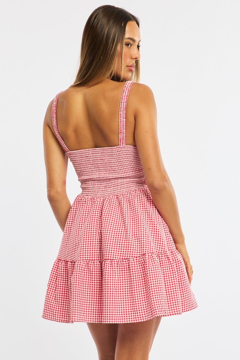 Red Check Fit And Flare Dress Mini - Image 4