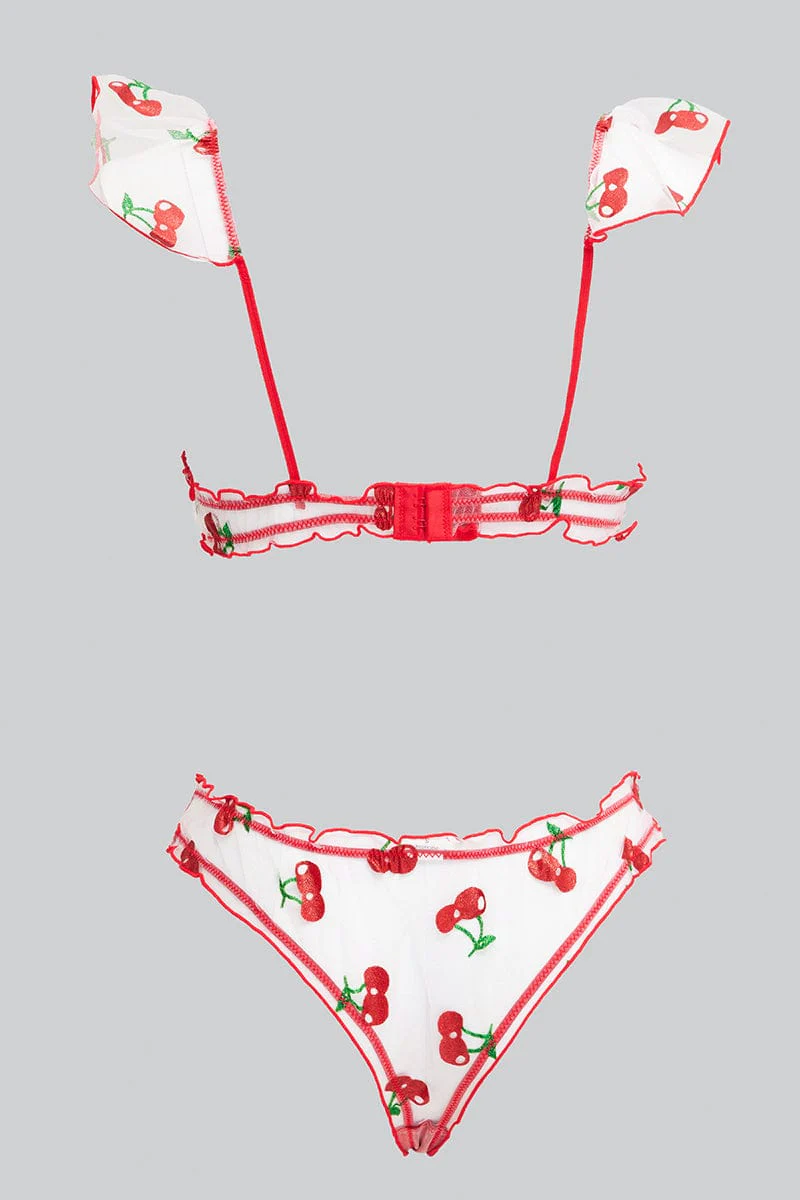 Red Cherry Embroidery Lingerie Set - Image 2