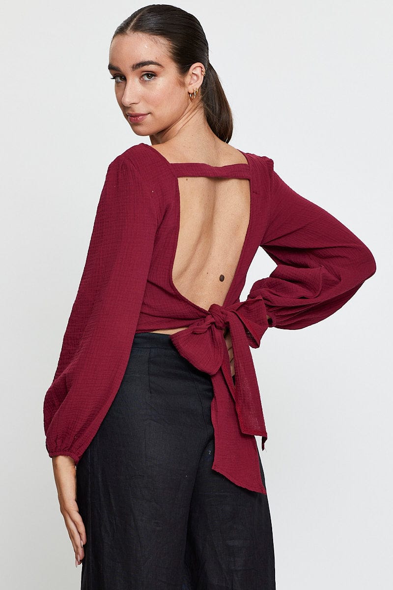 Red Crop Top Long Sleeve Round Neck - Image 5