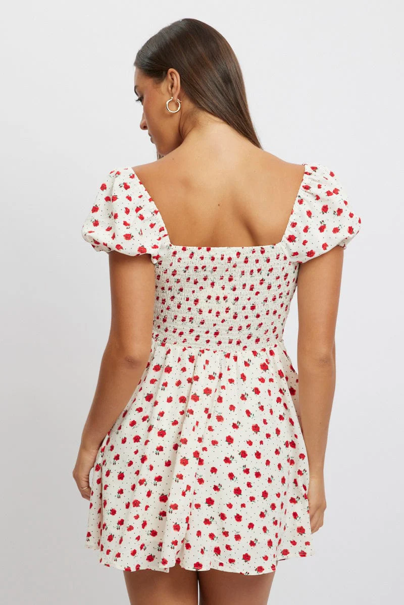 Red Ditsy Fit And Flare Dress Mini - Image 5