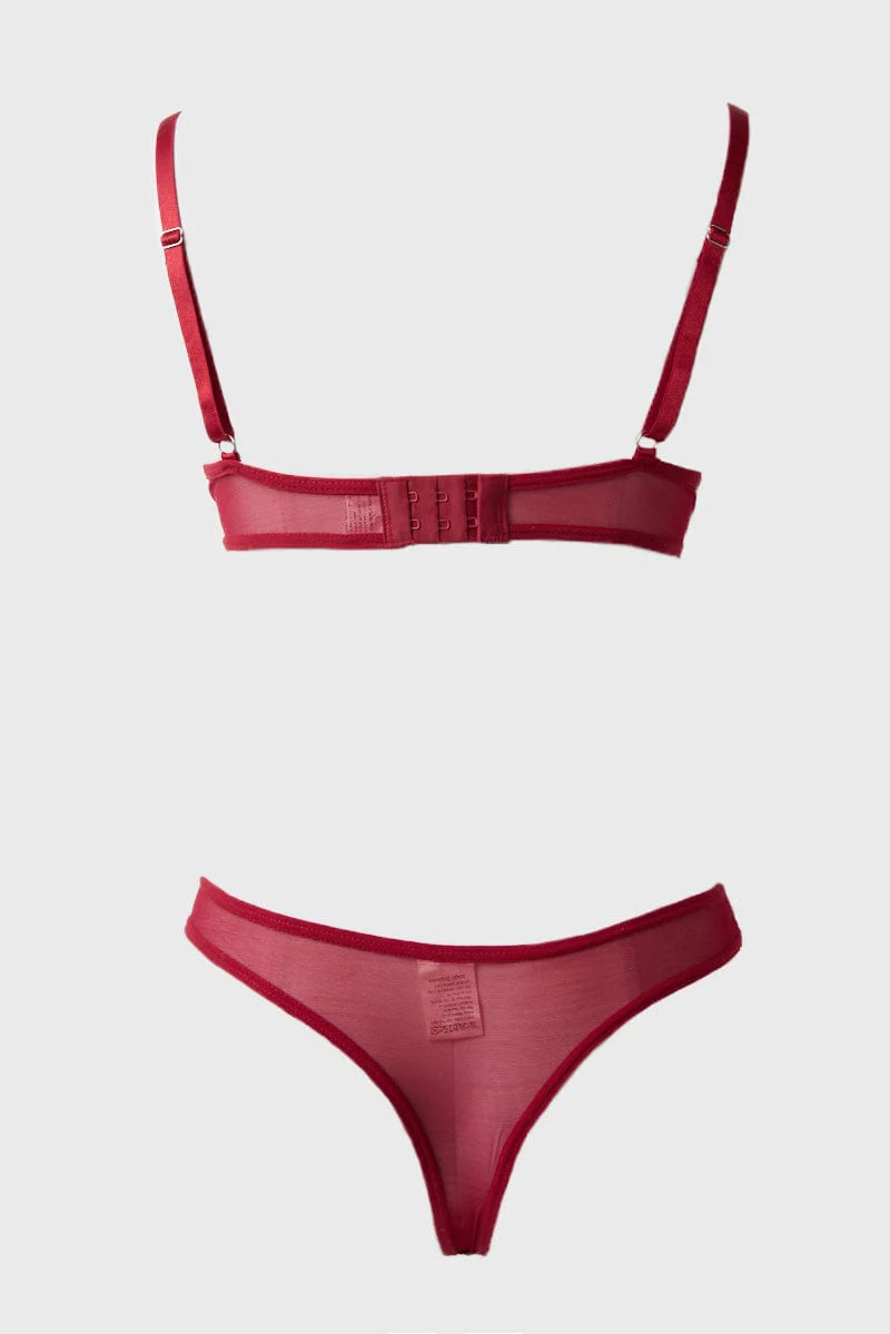 Red Floral Embroidery Lingerie Set - Image 2