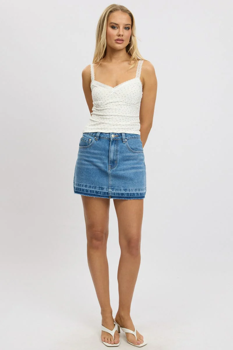 Red Floral Singlet V neck Lace trim - Image 2