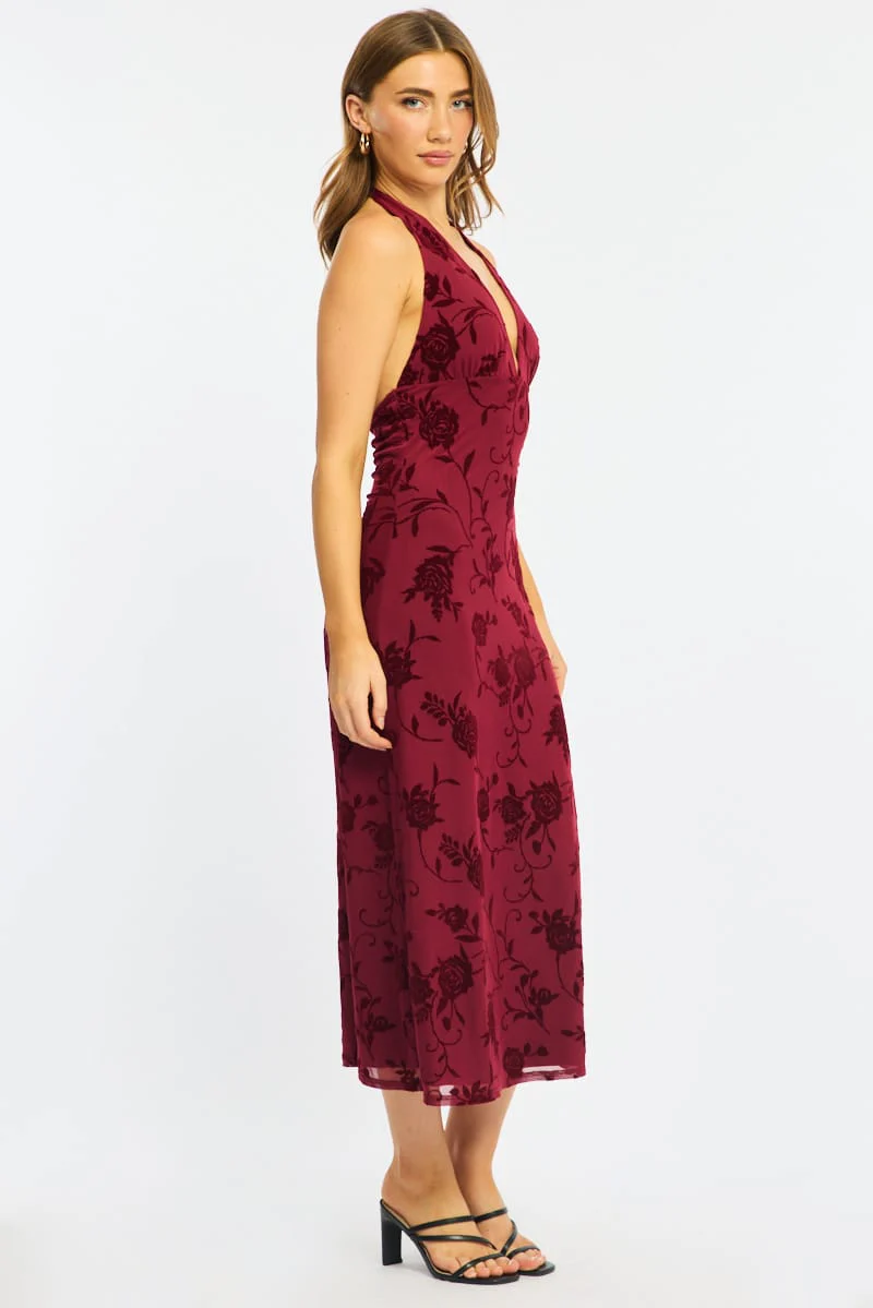 Red Halter Neck Dress Burnout - Image 4