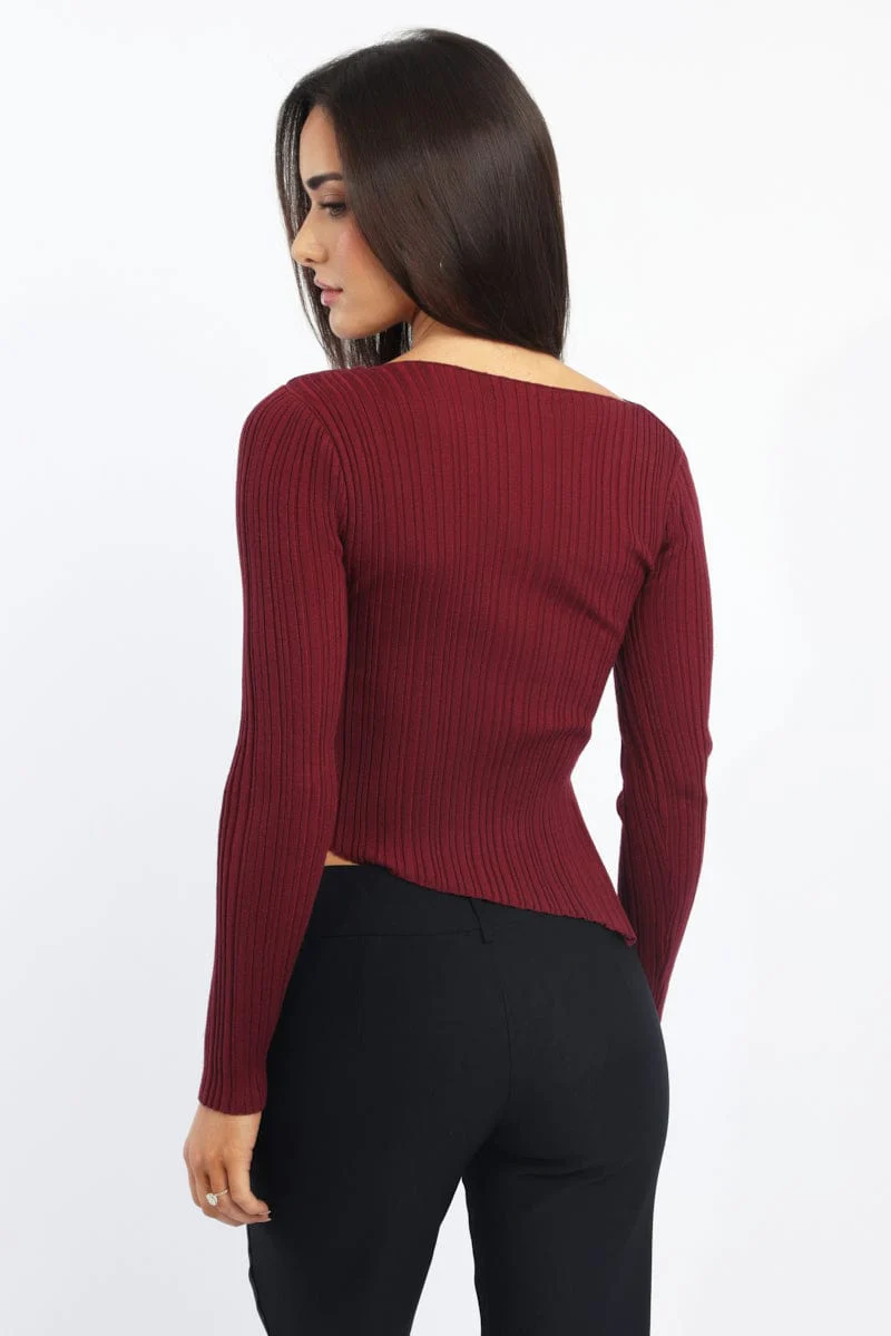 Red Knit Top Long Sleeve Cut Out - Image 5