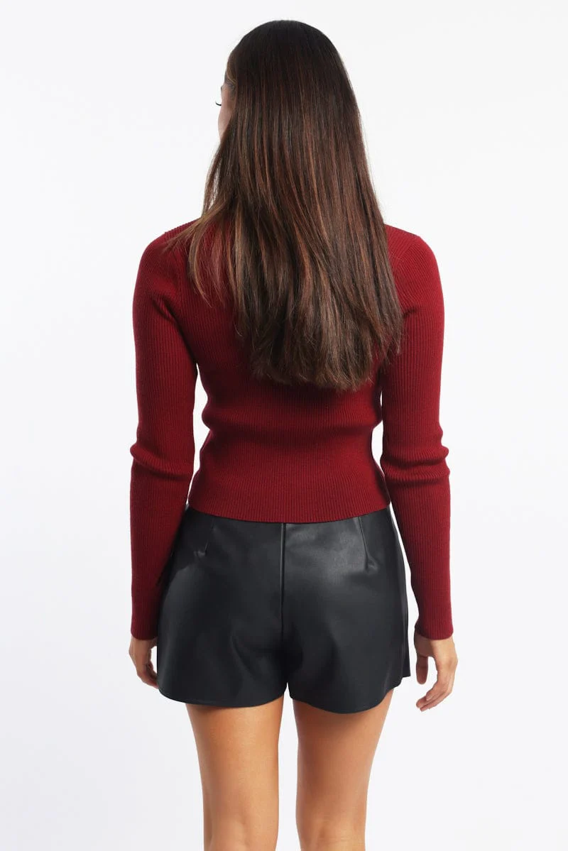 Red Knit Top Long Sleeve Scarf - Image 4