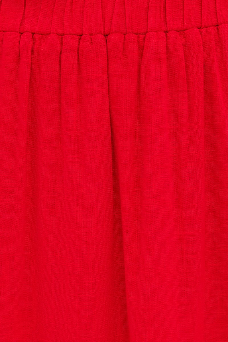 Red Maxi Skirt High Waist Split Tiered - Image 6