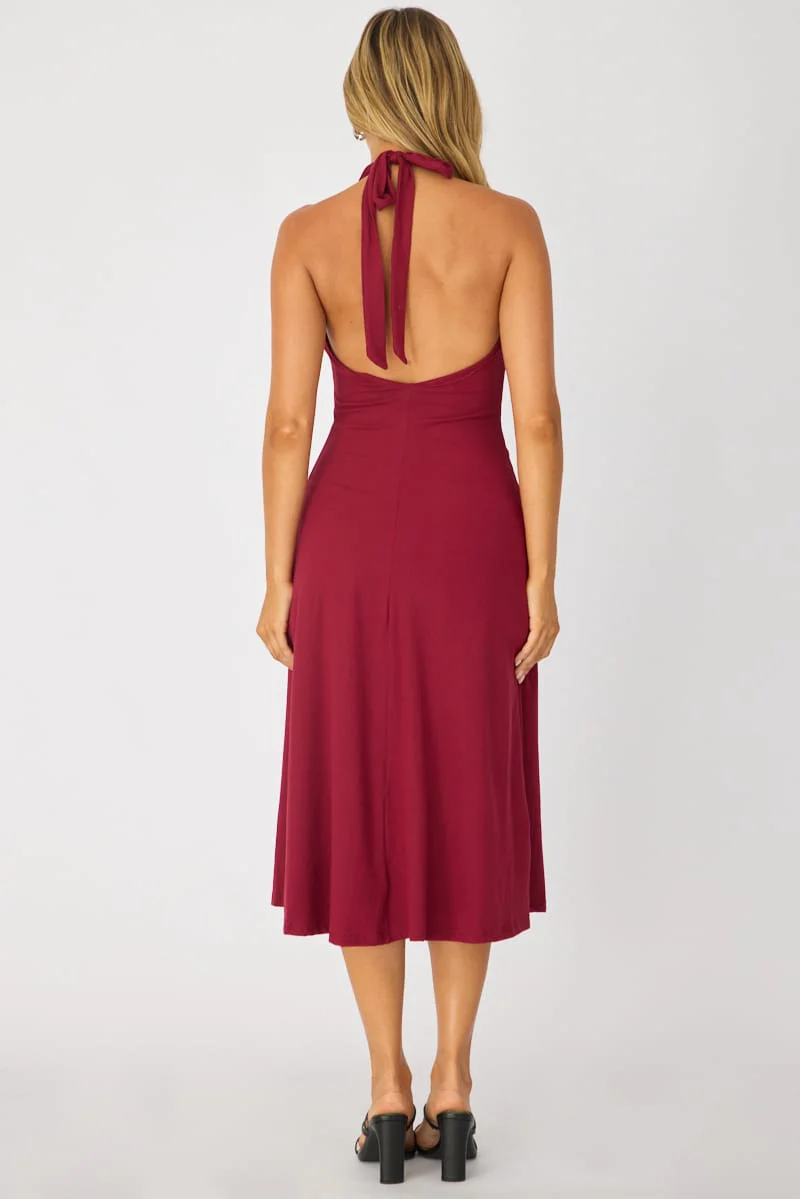 Red Midi Dress Deep V-neck - Image 5