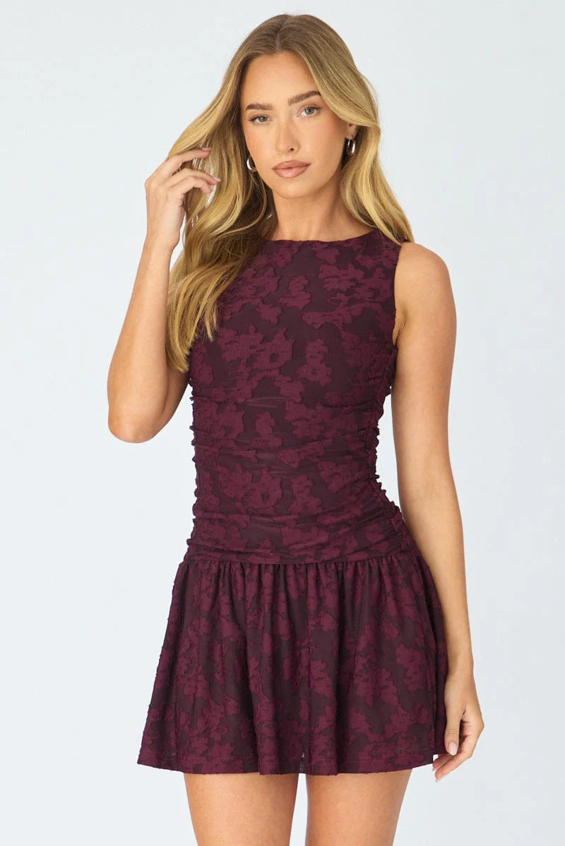 Red Mini Dress Drop Waist - Image 2