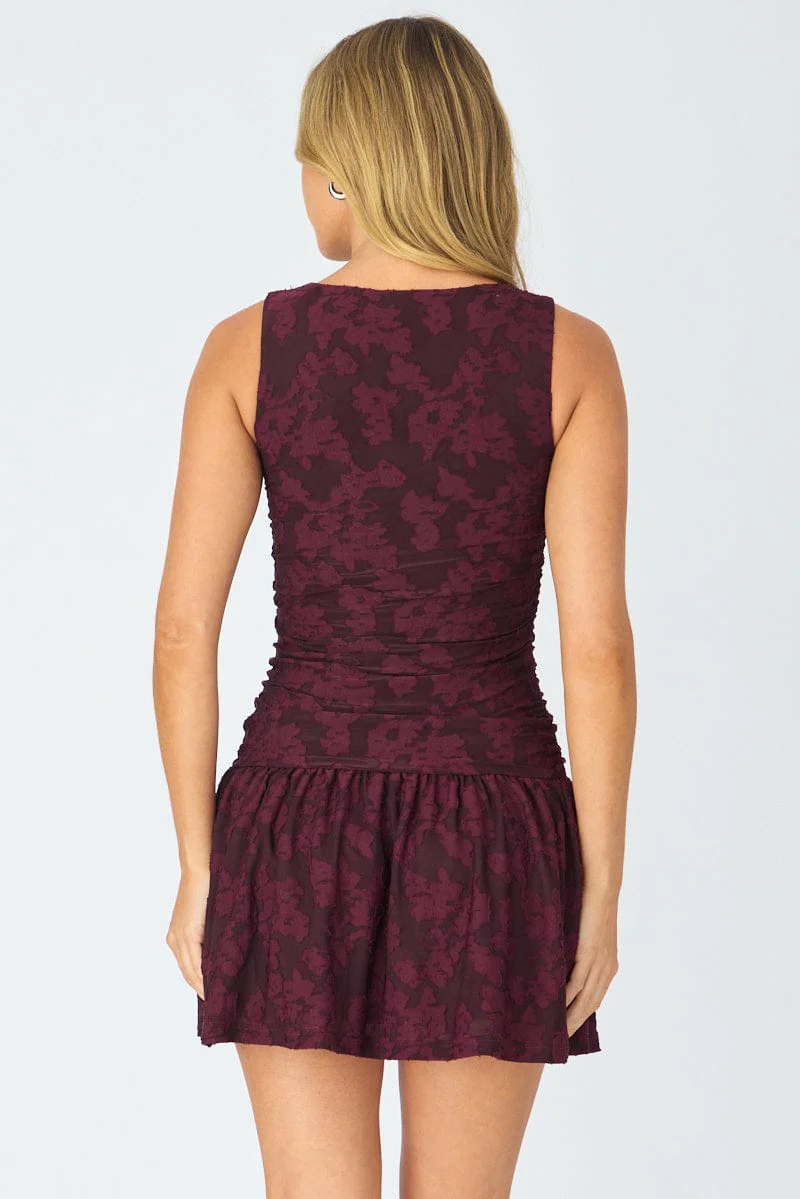 Red Mini Dress Drop Waist - Image 5