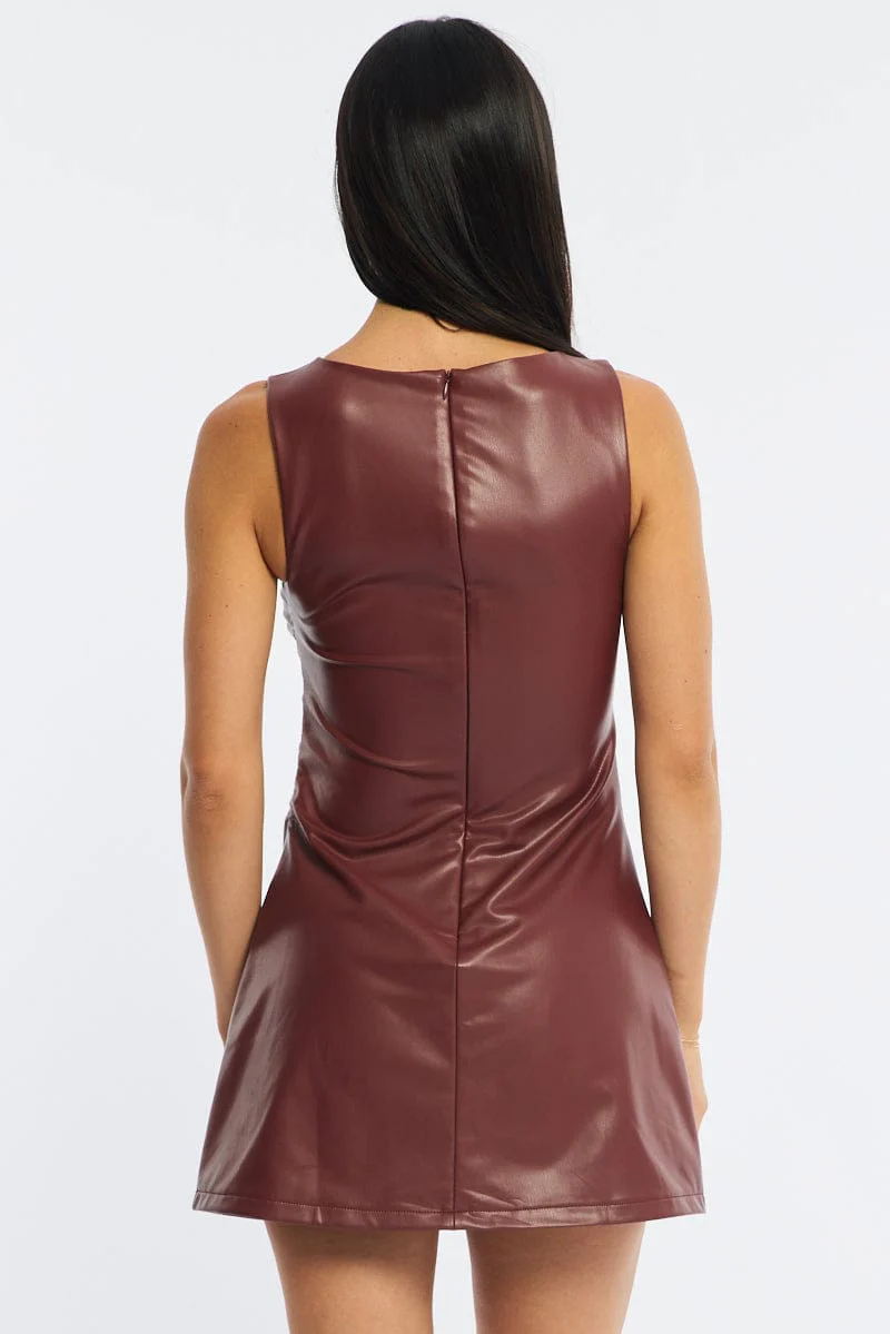 Red Mini Dress Round Neck - Image 5