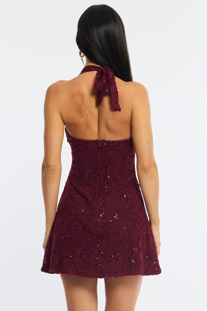 Red Mini Dress V-neck - Image 5