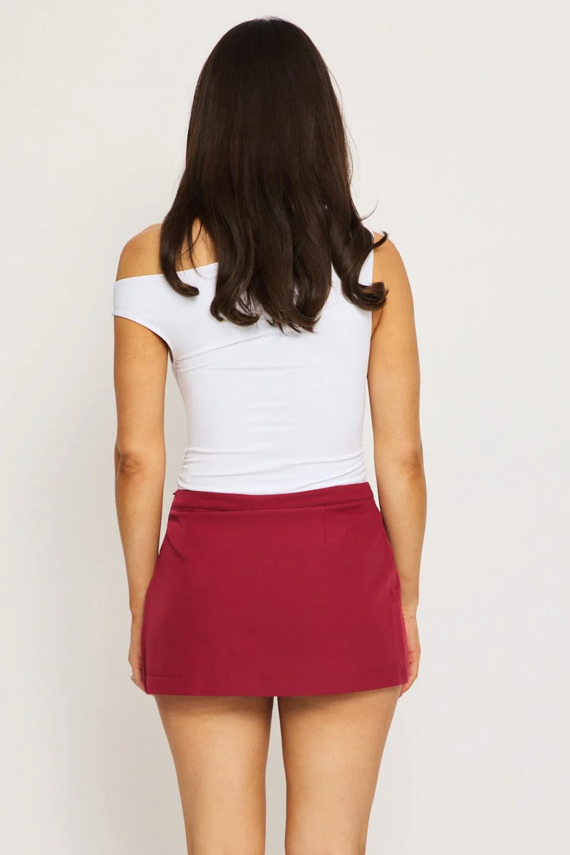 Red Mini Skort Skirt Mid Waisted Tailored Lined - Image 5