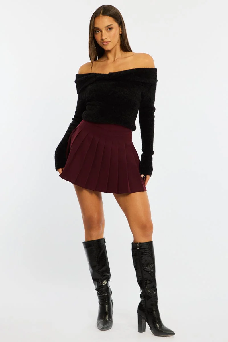Red Pleated Skirt Mid Rise Longline - Image 3