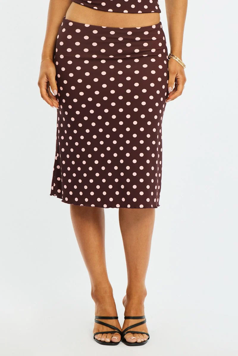 Red Polka Dot Midi Skirt Mid Rise Lined - Image 2