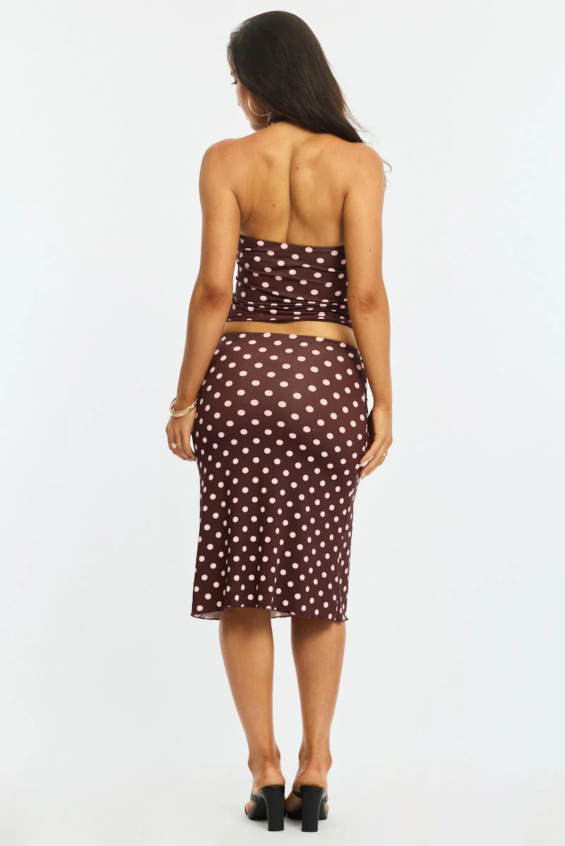Red Polka Dot Midi Skirt Mid Rise Lined - Image 6