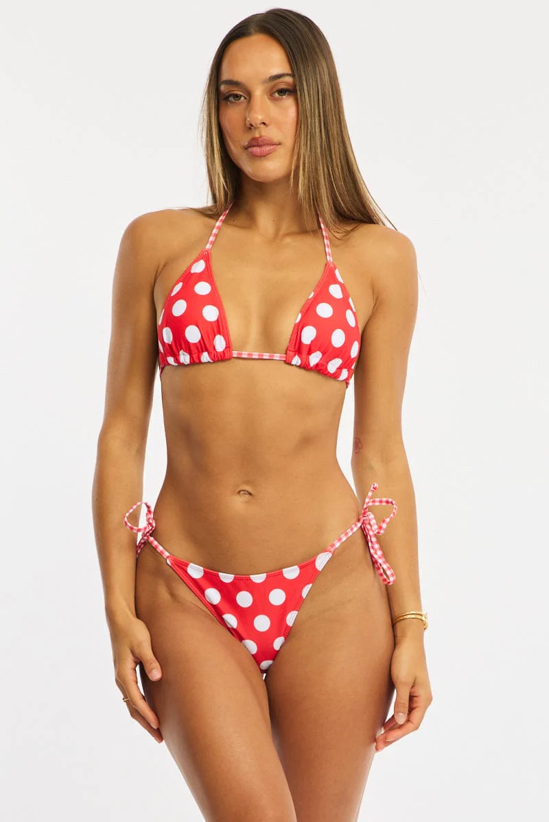 Red Polka Dot Triangle Bikini Set