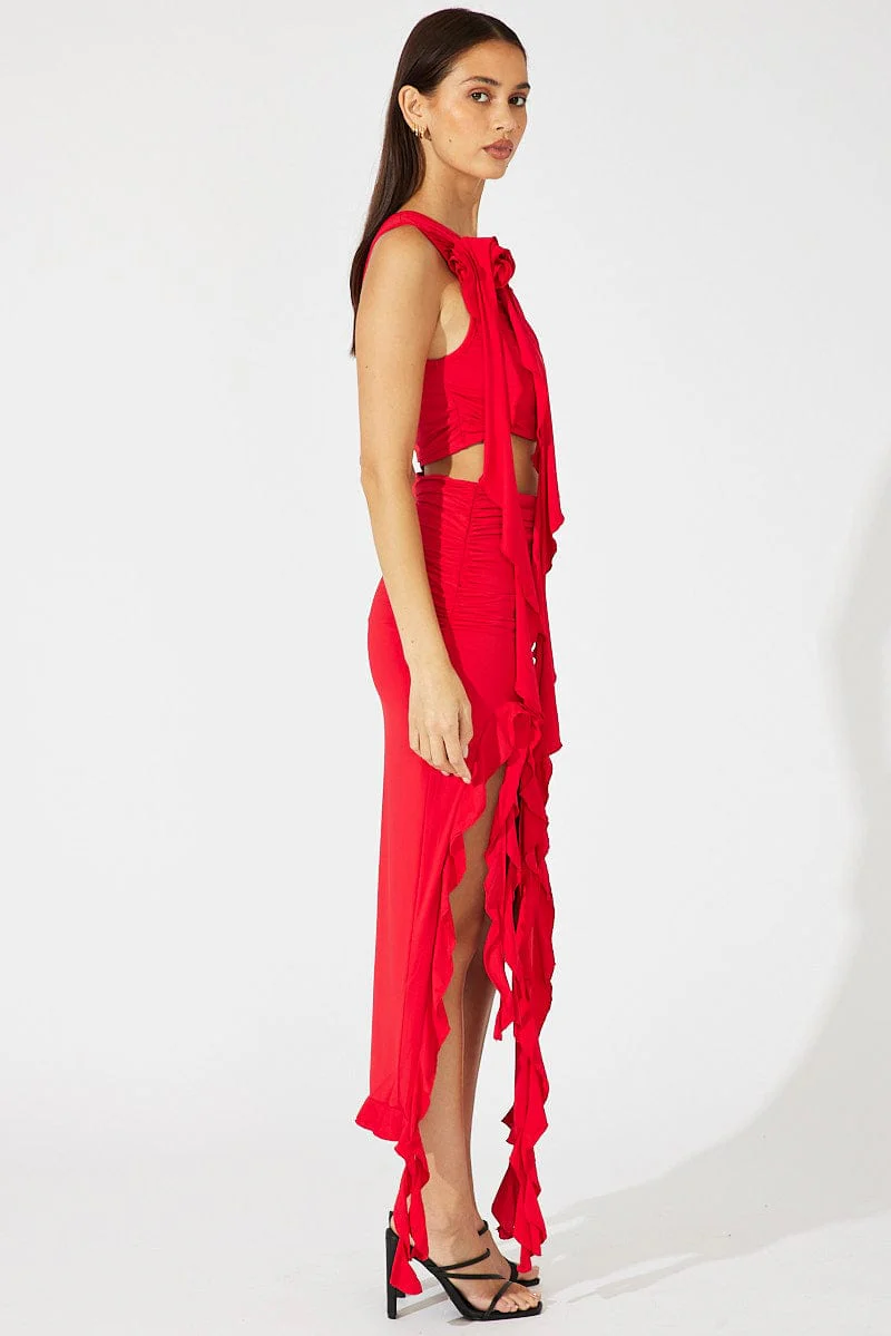 Red Ruffle Maxi Skirt - Image 4