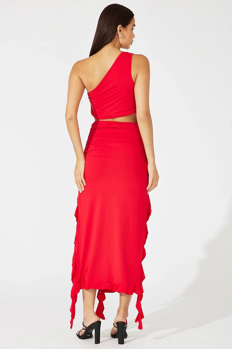 Red Ruffle Maxi Skirt - Image 5