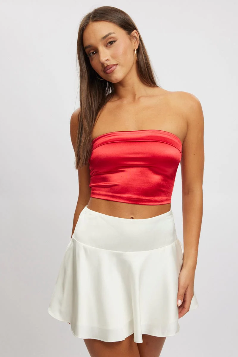 Red Satin Crop Top Strapless - Image 2