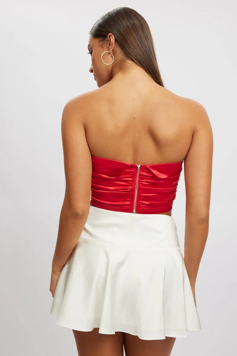 Red Satin Crop Top Strapless - Image 5