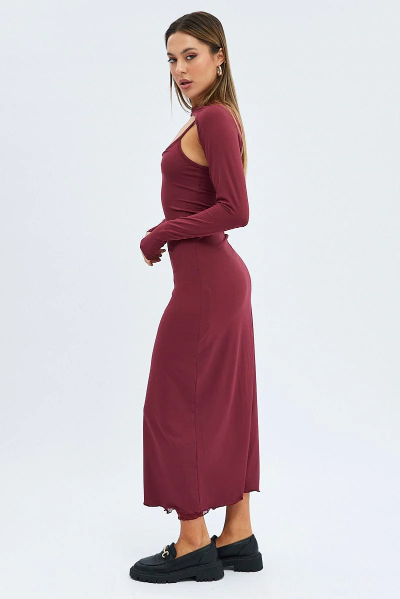 Red Shrug & Dress Set Long Sleeve Maxi Bodycon Jersey - Image 4