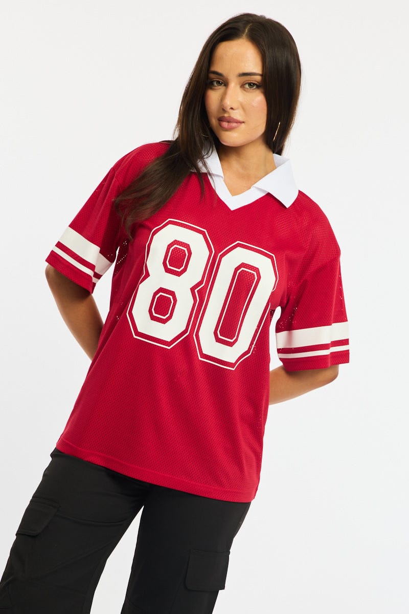Red Sport Tee Collar Short Sleeve - Image 4