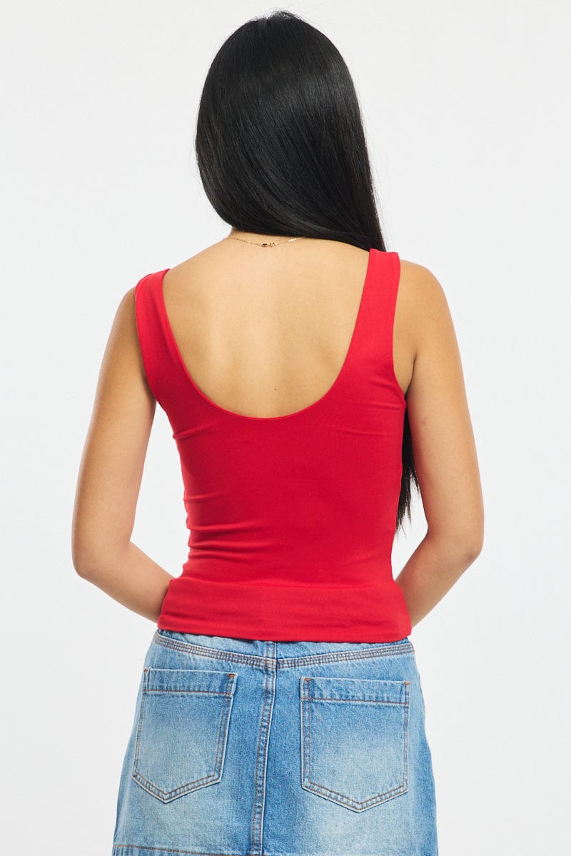 Red Supersoft Top U Neck Sleeveless - Image 4