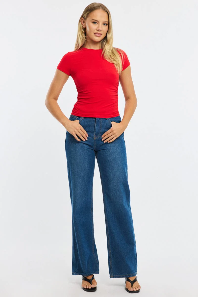 Red T-shirt Short Sleeve Crew Neck Modal - Image 2
