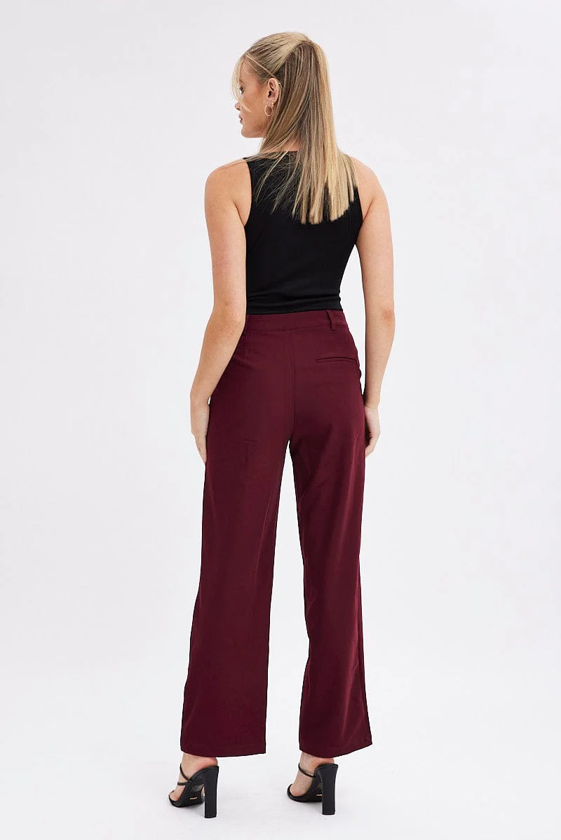 Red Wide Leg Pants Low Rise Cross over Waistband - Image 5
