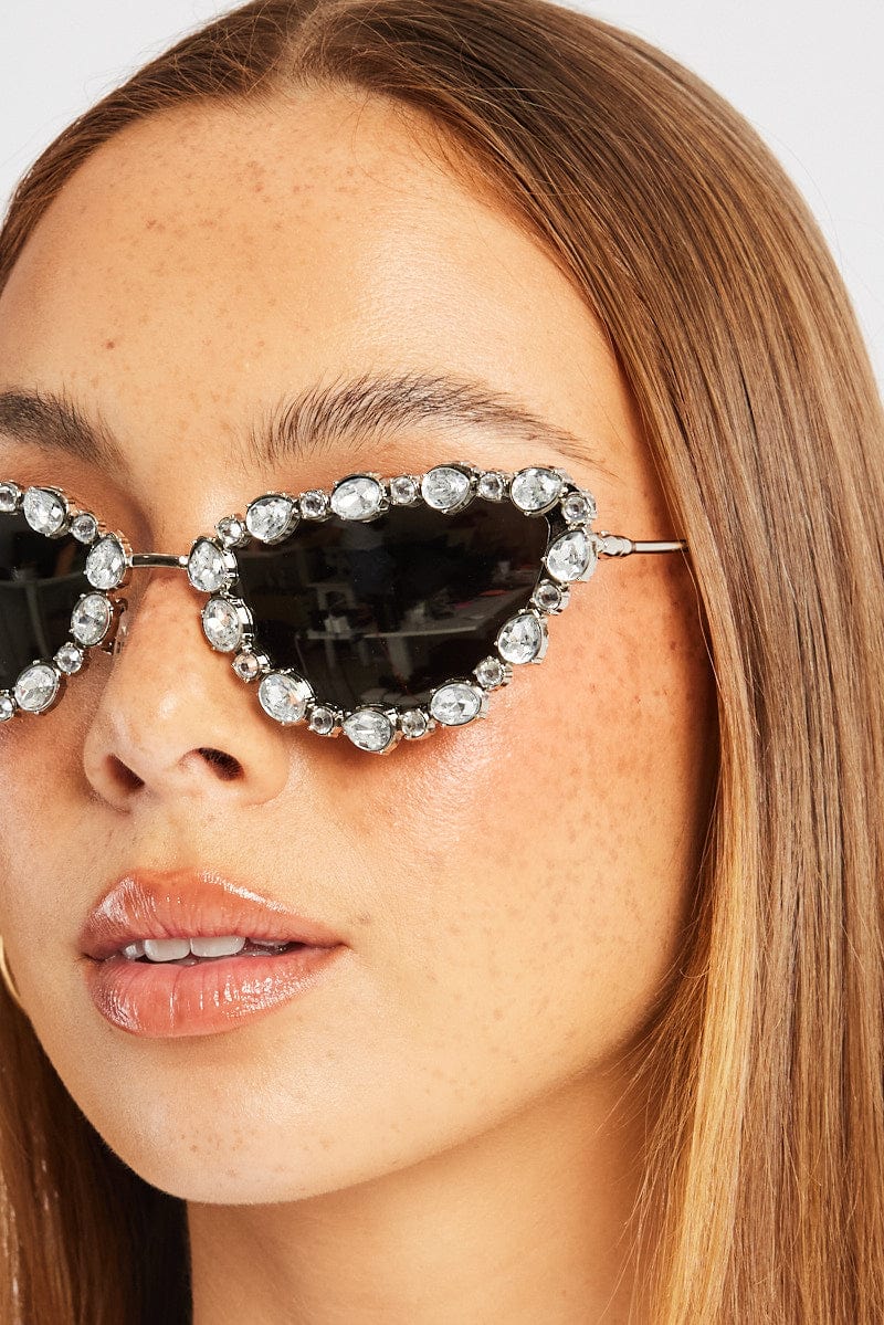 Silver Cat Eye Rhinestone Sunglasses - Image 2
