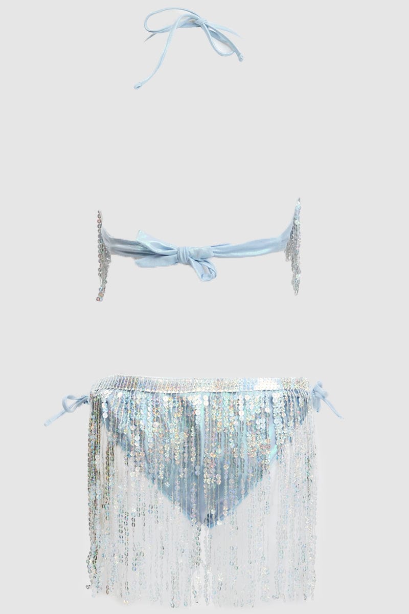 Silver Tassel Sequin Detail Lingerie Set Bikini Set - Image 2