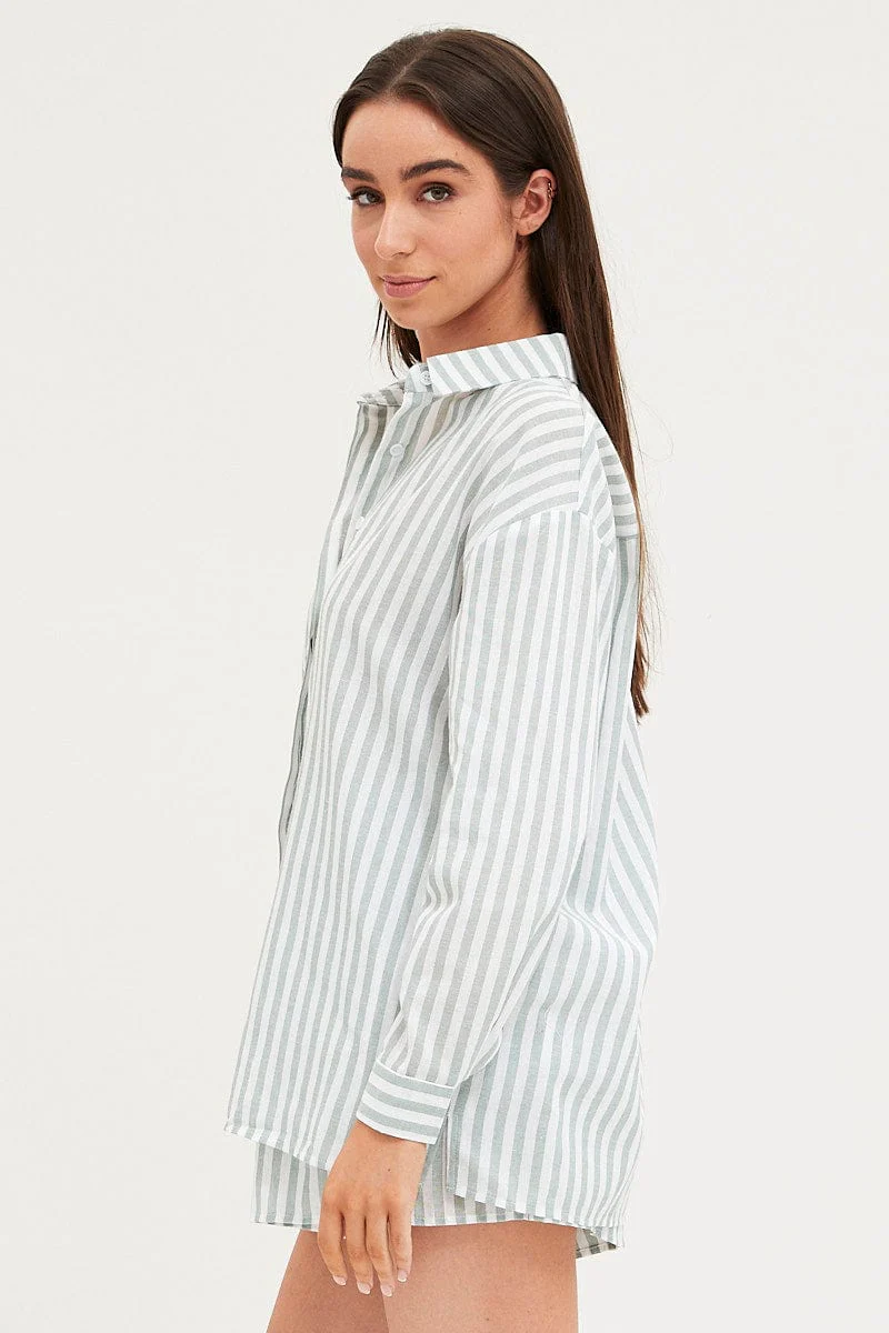 Stripe  Linen Pajamas Set Long Sleeve - Image 4