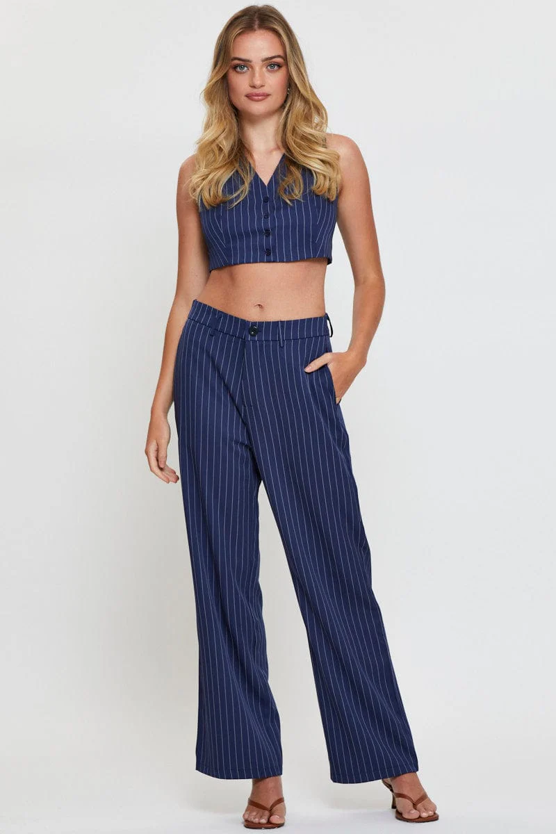 Stripe Crop Shirts Sleeveless V-Neck - Image 2